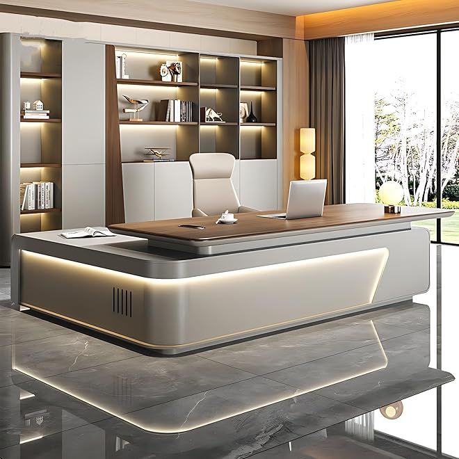 Executive CEO Presidential Office featuring Fluted Wood Acoustic Backdrop with Logo Niche #122